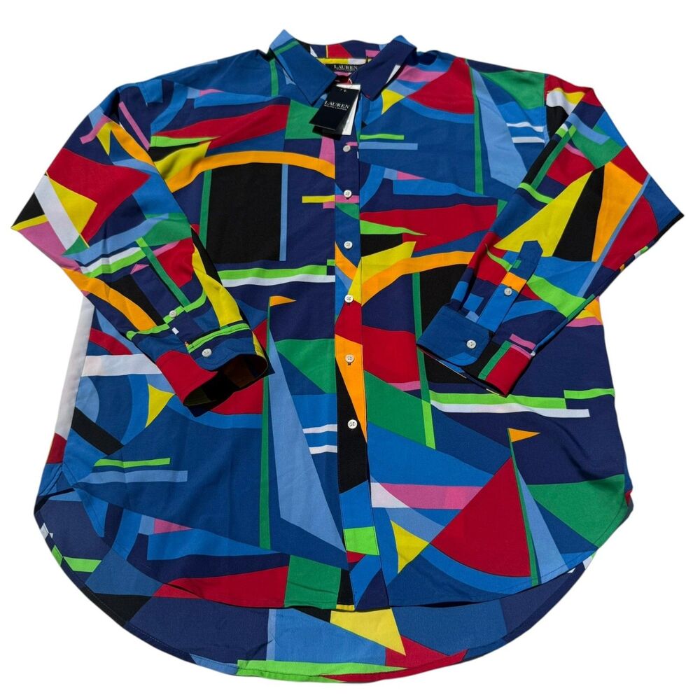 Lauren Ralph Lauren NWT Geometric Colorblock Shirt XL Multicolor Button Down